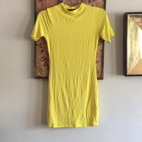 NAKED WARDROBE STRETCH YELLOW BODYCON MINI DRESS M - Picture 10 of 14